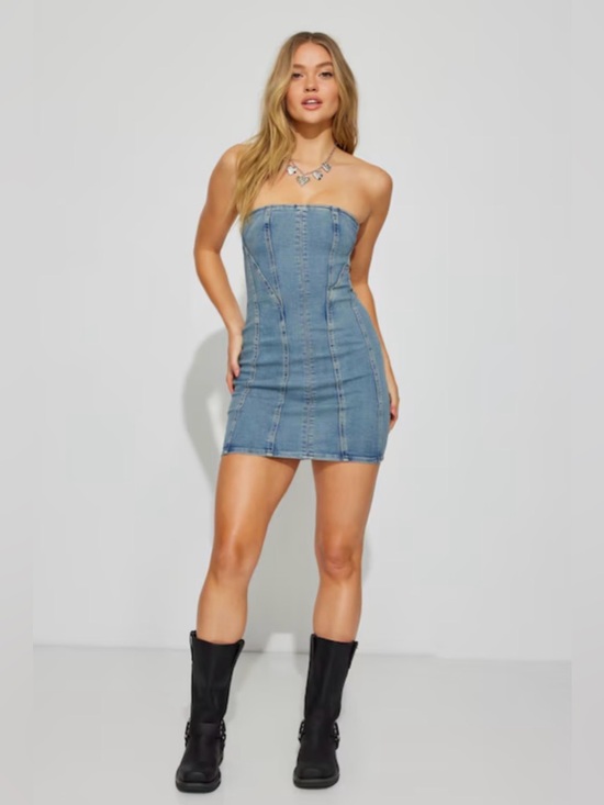 Garage Dresses & Skirts - Garage Denim Strapless Mini Dress XS Tube Bodycon Y2K